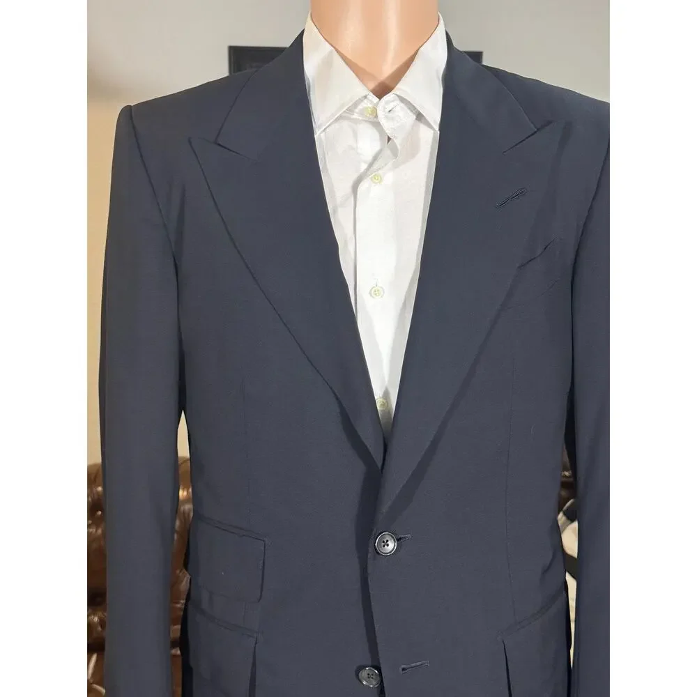 Tom Ford Navy Blue Wool Peak Lapel 2 Pc Suit 48R 38R US Wool 35x30 Trousers